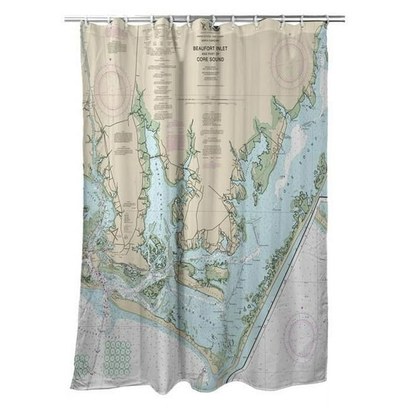 Betsy Drake Interiors Beaufort Inlet and Part of Core Sound, NC Nautical Map Shower Curtain