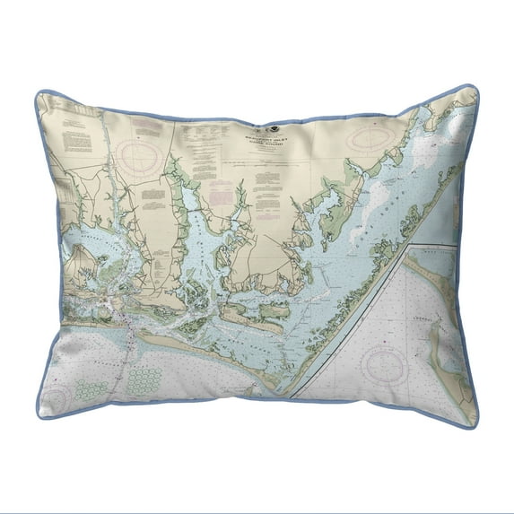 Betsy Drake Interiors Beaufort Inlet and Part of Core Sound, NC Nautical Map Small Corded Indoor/Outdoor Pillow 11x14