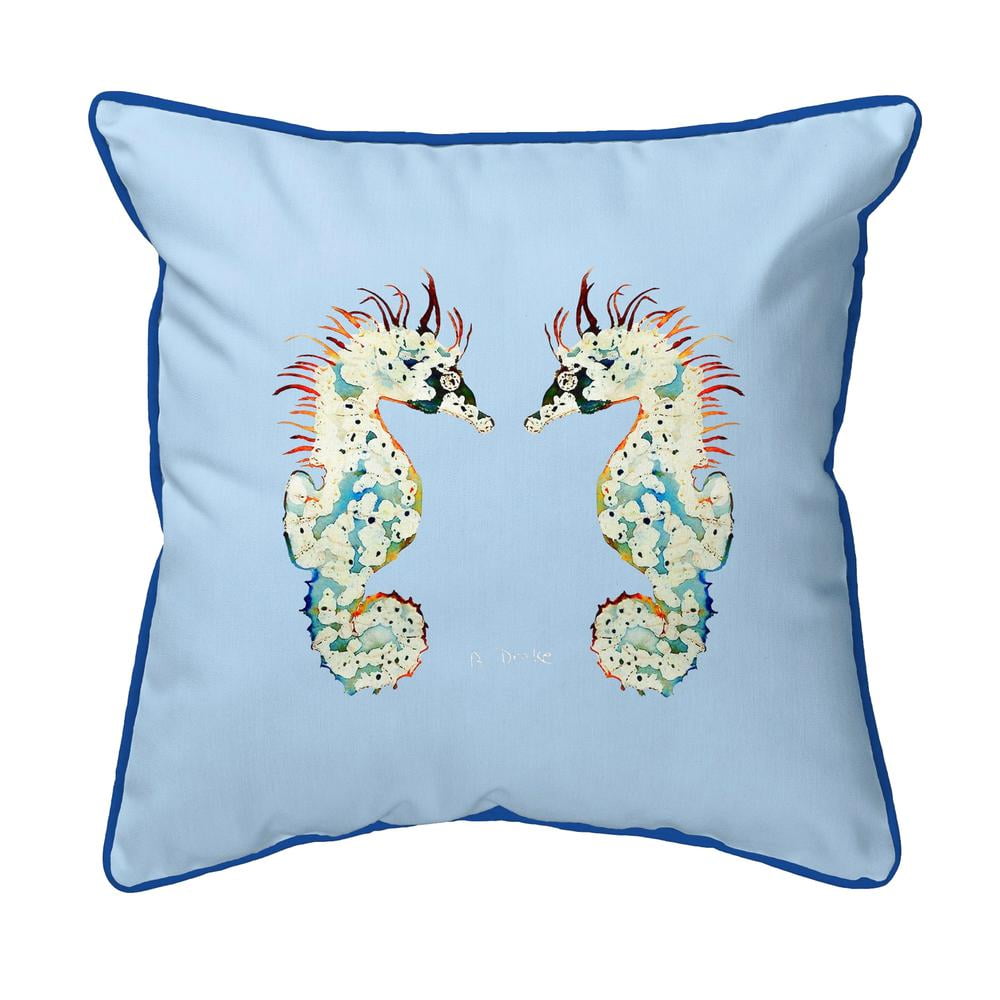 Betsy Drake HJ388B 18 x 18 in. Betsys Seahorses Light Blue Background Large Corded Indoor & Outdoor Pillow