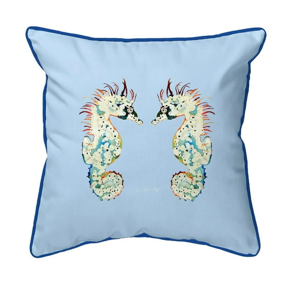 Betsy Drake Interiors Betsy's Seahorses Light Blue Background Large Corded Indoor/Outdoor Pillow 18x18