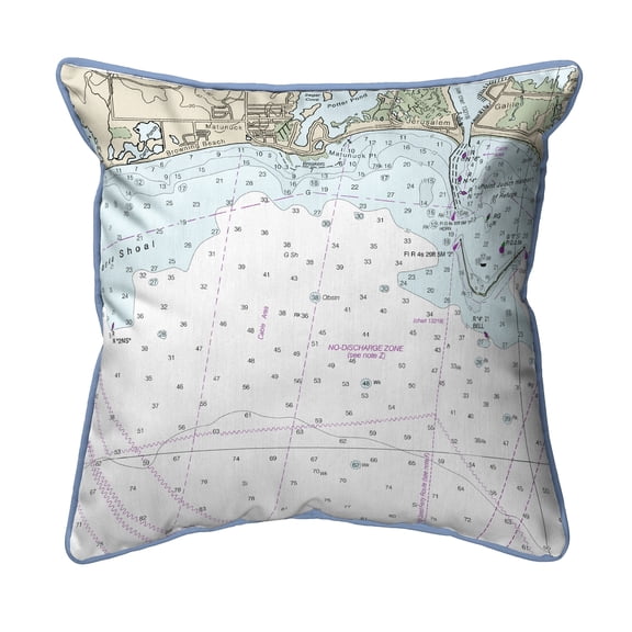 Betsy Drake Interiors Block Island Sound - Matunuck, RI Nautical Map Small Corded Indoor/Outdoor Pillow 12x12