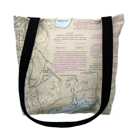 Betsy Drake Interiors Block Island Sound - Westerly State Airport, RI Nautical Map Medium Tote Bag 16x16