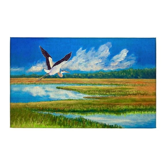 Betsy Drake Interiors DR1511 Blue Heron Over Marsh Indoor Dornier Area Rug 20x32