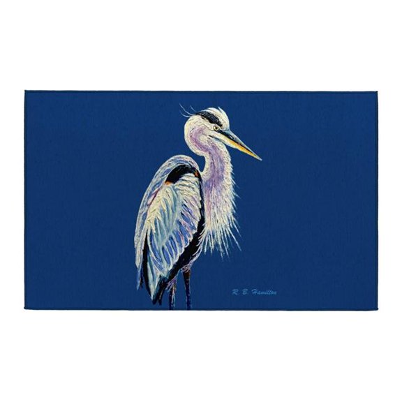 Betsy Drake Interiors DR1572 Blue Heron on Blue Indoor Dornier Area Rug 20x32