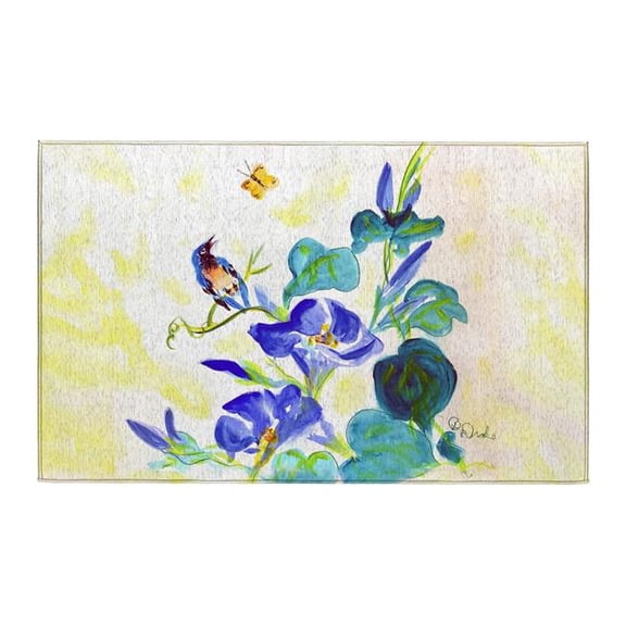 Betsy Drake Interiors DR1479 Blue Morning Glories Indoor Dornier Area Rug 20x32