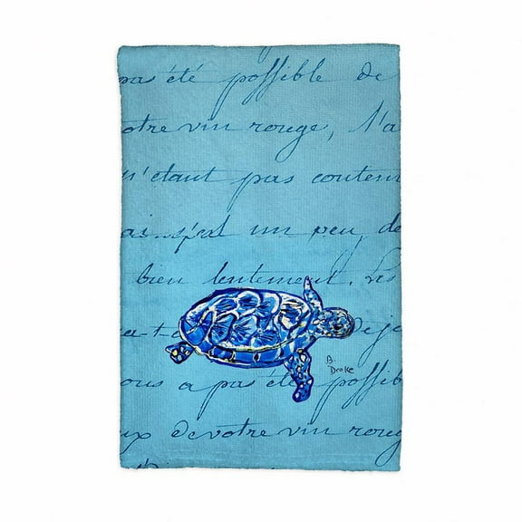 Betsy Drake KT344 Blue Script Sea Turtle Kitchen Towel