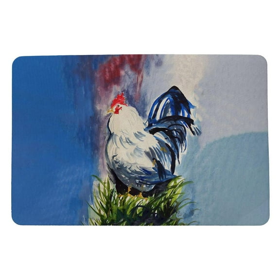 Betsy Drake Interiors Blue & White Rooster Door Mat 18x26