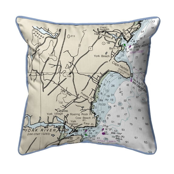 Betsy Drake Interiors Cape Neddick, ME Nautical Map Small Corded Indoor/Outdoor Pillow 12x12