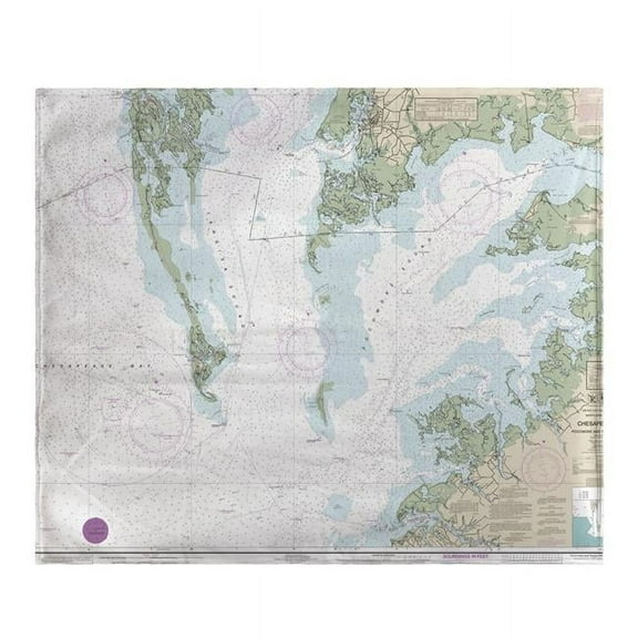 Betsy Drake Interiors Chesapeake Bay - Pocomoke and Tangier Sounds, VA Nautical Map Fleece Throw