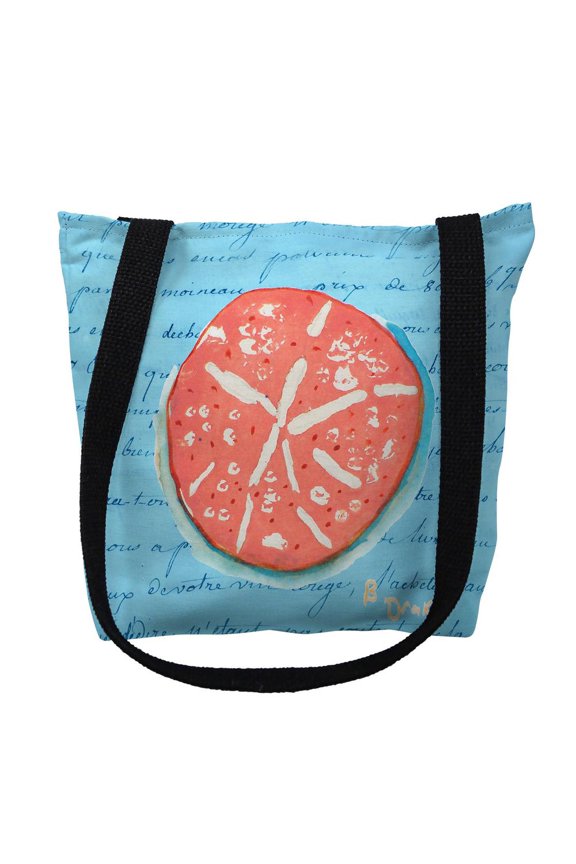 Interiors Coral Sand Dollar Blue Script Small Tote Bag 13x13