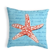 Betsy Drake Interiors Coral Starfish Blue No Cord Pillow 18x18