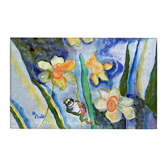 Betsy Drake Interiors DR1489 Daffodils & Frog Indoor Dornier Area Rug 20x32