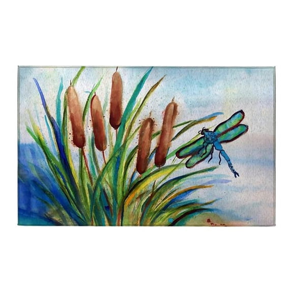 Betsy Drake Interiors DR1504 Dragonfly & Cattails Indoor Dornier Area Rug 20x32