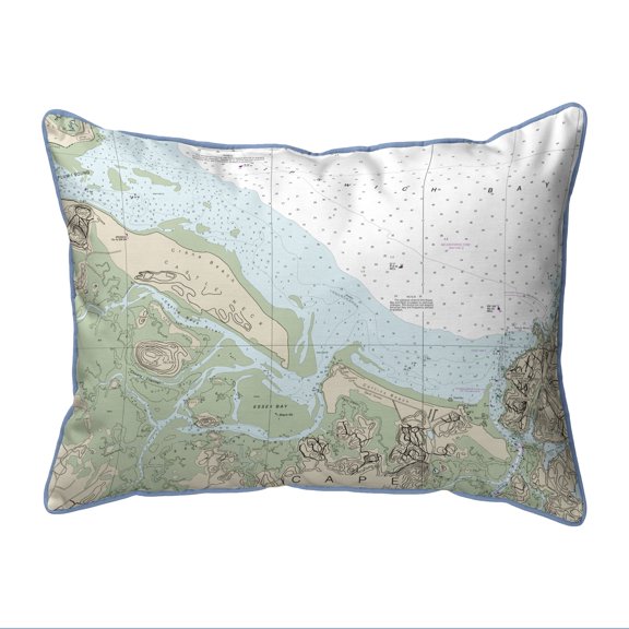 Betsy Drake Interiors Essex Bay and Essex River, MA Nautical Map Small Corded Indoor/Outdoor Pillow 11x14