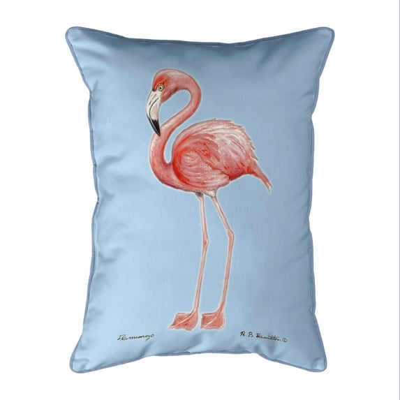 Betsy Drake Interiors Flamingo Light Blue Background Large Corded Indoor/Outdoor Pillow 16x20