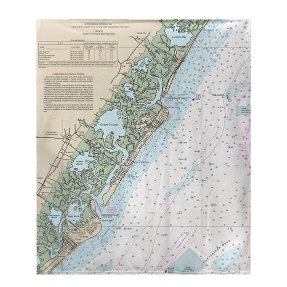 Betsy Drake Interiors Little Egg Inlet to Hereford Inlet - Avalon, NH Nautical Map Fleece Throw