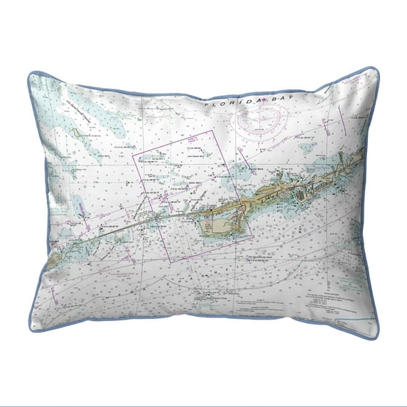 Betsy Drake Interiors Miami to Marathon & Florida Bay, FL Nautical Map Large Corded Indoor/Outdoor Pillow 16x20
