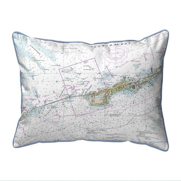 Betsy Drake Interiors Miami to Marathon & Florida Bay, FL Nautical Map Small Corded Indoor/Outdoor Pillow 11x14