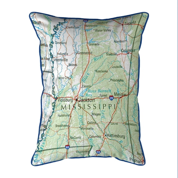 Betsy Drake Mississippi, MS Nautical Map Small Corded Indoor/Outdoor Pillow 11x14