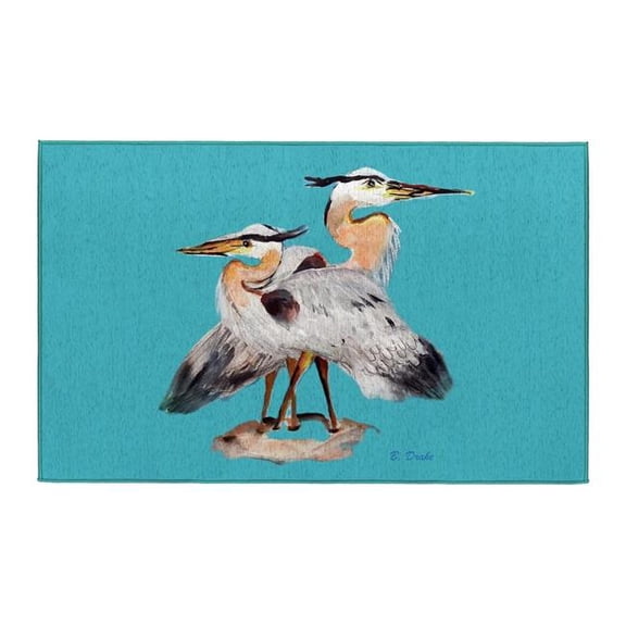 Betsy Drake Interiors DR1506T Mr & Mrs Blue Heron on Teal Indoor Dornier Area Rug 20x32