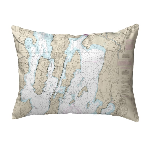 Betsy Drake Interiors North Hero Island #2, VT Nautical Map Noncorded Indoor/Outdoor Pillow 16x20