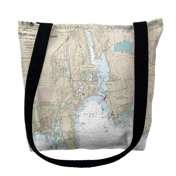 North Shore Long Island to Niantic Bay, CT Nautical Map Medium Tote Bag 16x16 - 16 inches x 16 inches