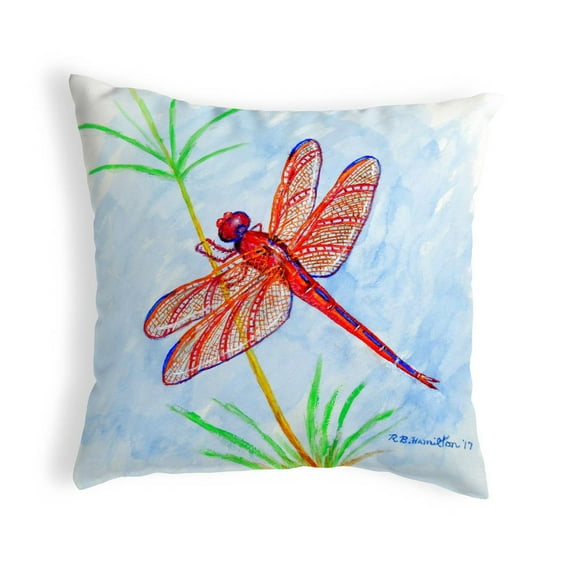 Betsy Drake Interiors Red DragonFly Small No-Cord Pillow 12x12
