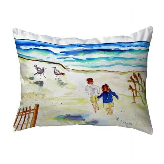 Betsy Drake Interiors Running at the Beach Small No-Cord Pillow 11x14
