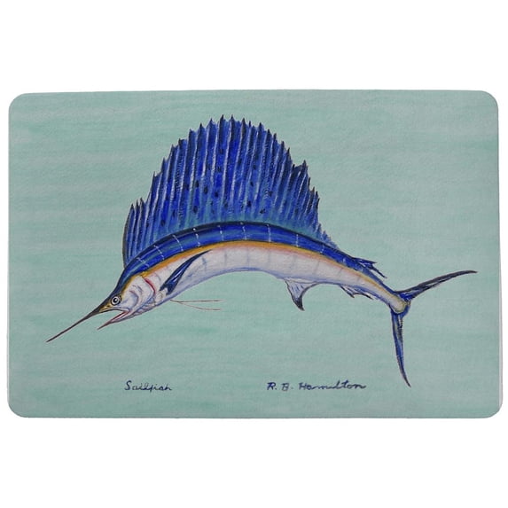 Betsy Drake Interiors Sailfish on Teal Door Mat 18x26