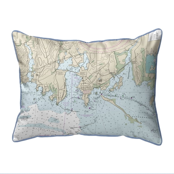Betsy Drake Interiors Stonington Harbor, CT Nautical Map Large Corded Indoor/Outdoor Pillow 16x20