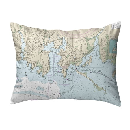 Betsy Drake Interiors Stonington Harbor, CT Nautical Map Noncorded Indoor/Outdoor Pillow 16x20