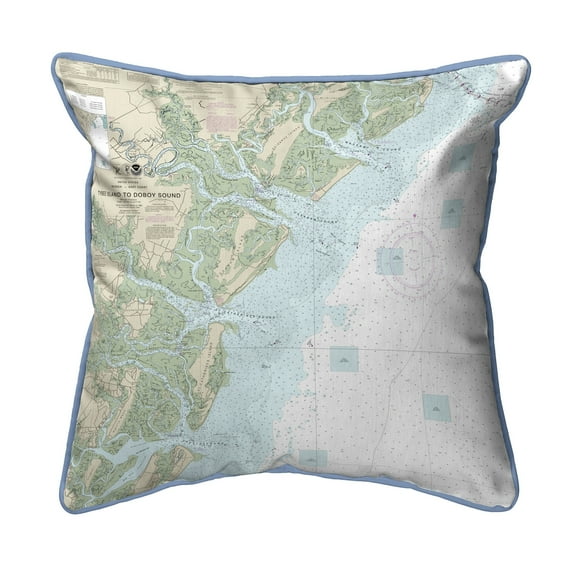 Betsy Drake Interiors Tybee Island to Doboy Sound, GA Nautical Map Small Corded Indoor/Outdoor Pillow 12x12