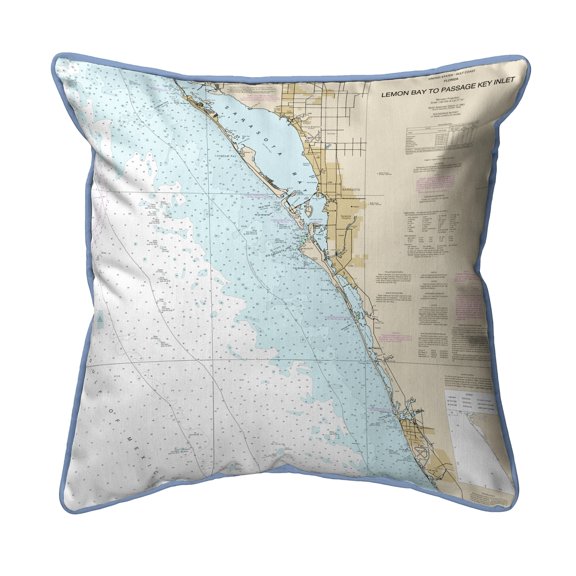 Betsy Drake SN11424VE Venice - Lemon Bay to Passage Key Inlet, FL Nautical Map Small Corded Indoor & Outdoor Pillow - 12 x 12 in.