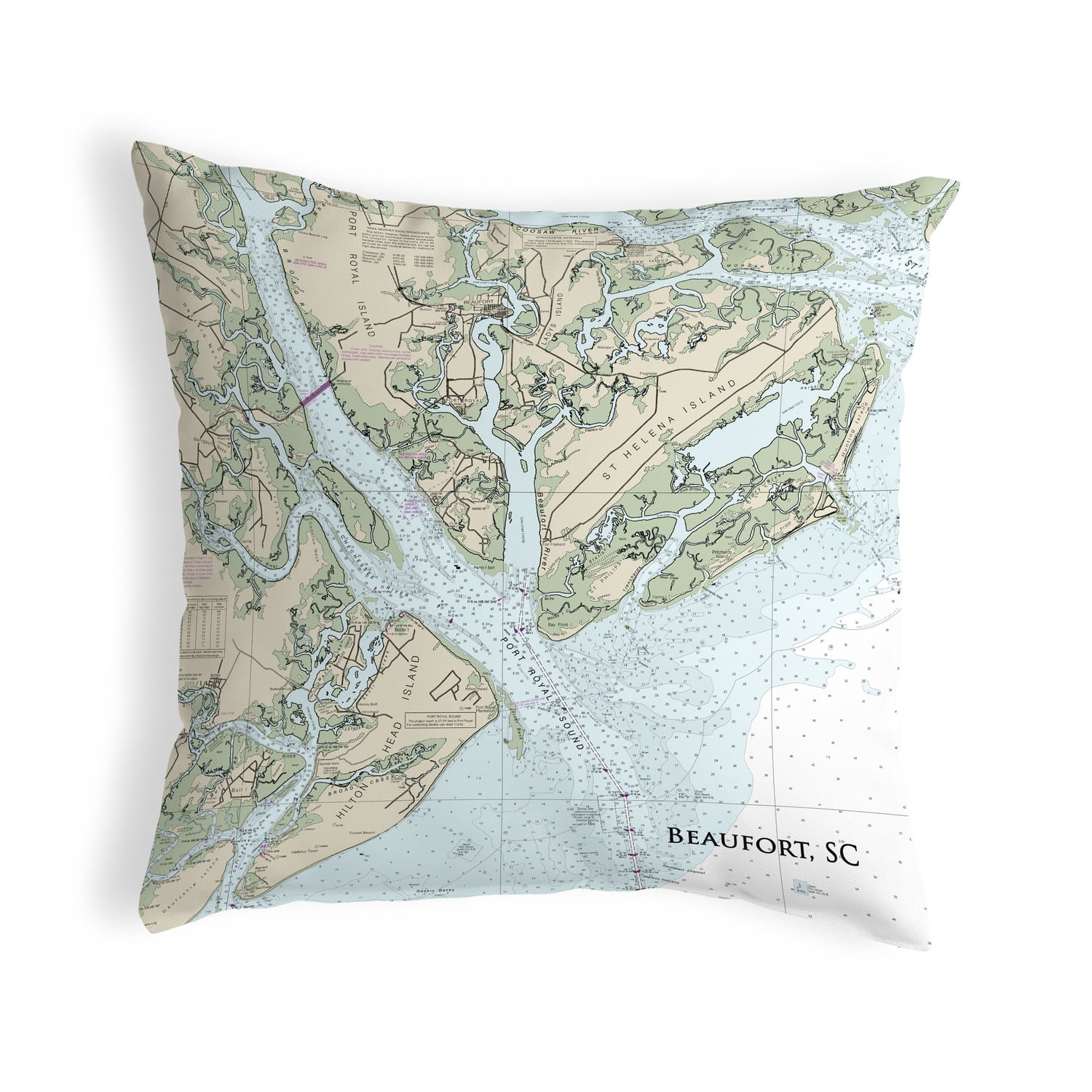 Betsy Drake KS11513ND 12 x 12 in. Beaufort, SC Nautical Map Non-Corded Indoor & Outdoor Pillow