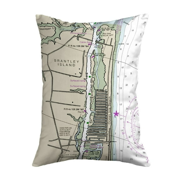 Betsy Drake Interiors Ocean Isle, NC Nautical Map Noncorded Indoor/Outdoor Pillow 11x14