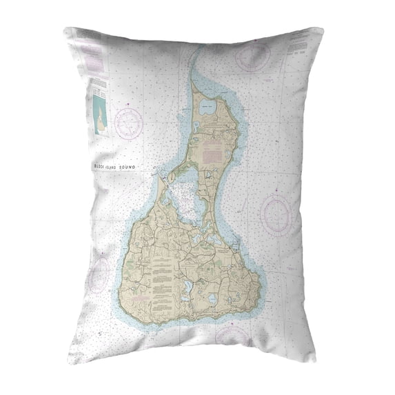 Betsy Drake KS13217 11 x 14 in. Block Island No.2, RI Nautical Map Non-Corded Indoor & Outdoor Pillow