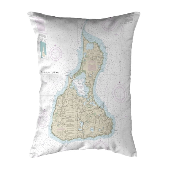 Betsy Drake KS13217 11 x 14 in. Block Island No.2, RI Nautical Map Non-Corded Indoor & Outdoor Pillow