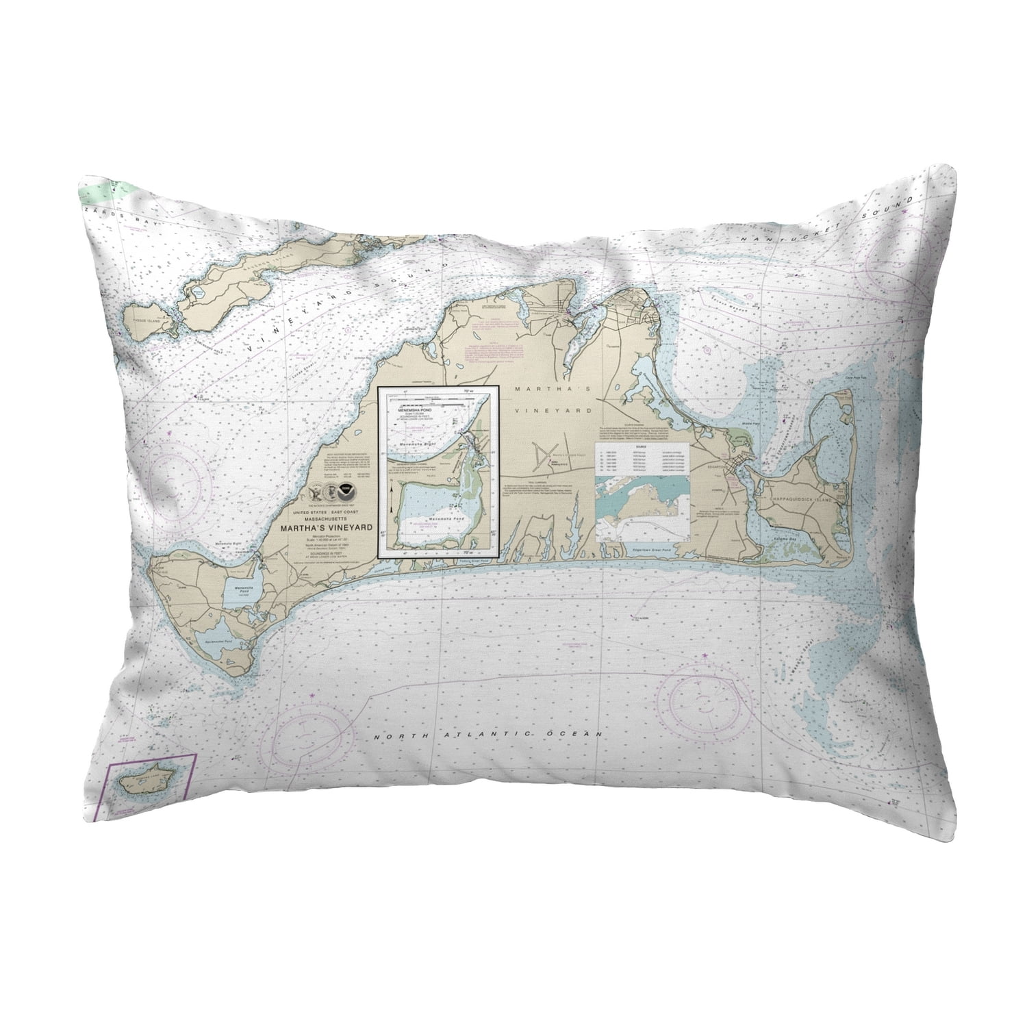 Betsy Drake KS13233 11 x 14 in. Marthas Vineyard, MA Nautical Map Non-Corded Indoor & Outdoor Pillow