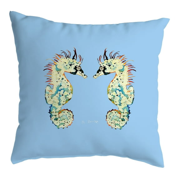 Betsy Drake KS388B 12 x 12 in. Betsys Seahorses Light Blue Background Non-Corded Indoor & Outdoor Pillow