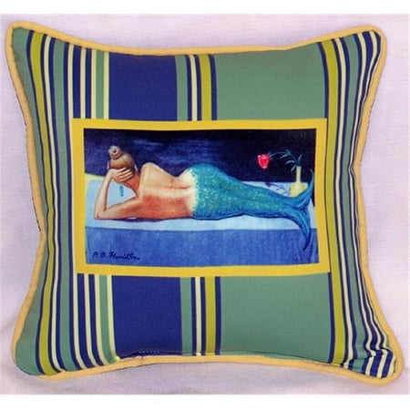 Betsy Drake Mermaid Small Outdoor-Indoor Pillow 12''x12''