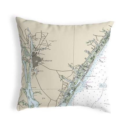 Betsy Drake Interiors Wilmington - Wrightsville Beach, NC Nautical Map Noncorded Indoor/Outdoor Pillow 18x18