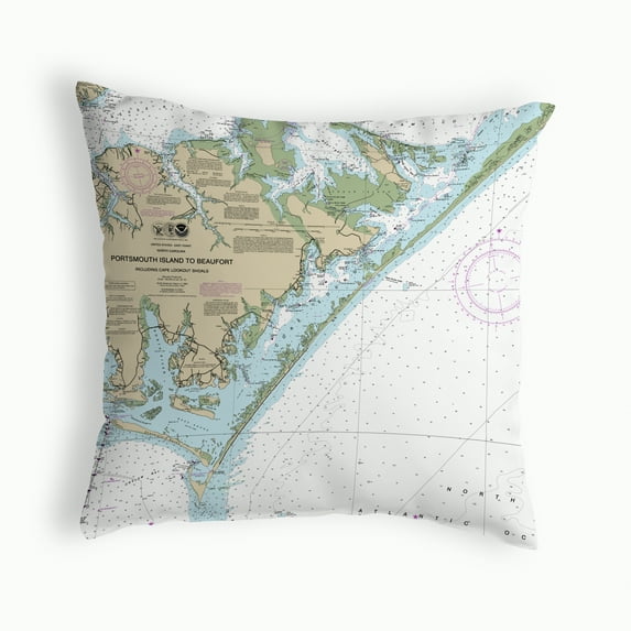 Betsy Drake NC11544 18 x 18 in. Portsmouth Island to Beaufort - Core Sound, NC Nautical Map Non-Corded Indoor & Outdoor Pillow