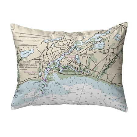 Betsy Drake Interiors Bass River, MA Nautical Map Noncorded Indoor/Outdoor Pillow 16x20
