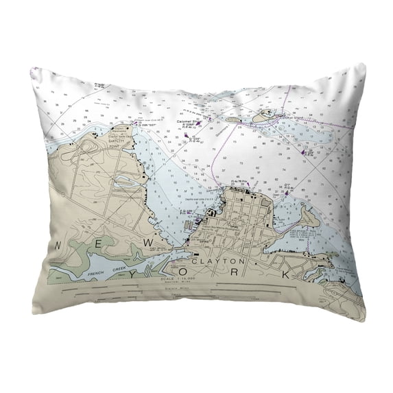 Betsy Drake NC14774CL 16 x 20 in. Clayton, NY Nautical Map Noncorded Indoor & Outdoor Pillow