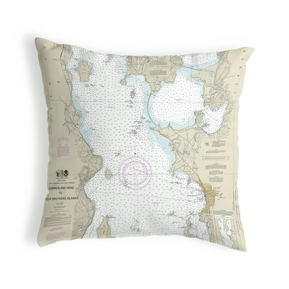 Betsy Drake NC14782BT 18 x 18 in. Cumberland Head to Four Brothers Islands, VT Nautical Map Noncorded Indoor & Outdoor Pillow