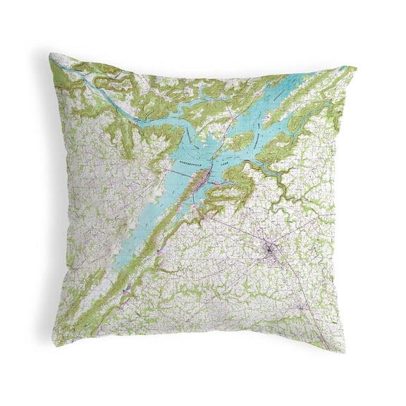 Betsy Drake Interiors Lake Guntersville, AL Nautical Map Noncorded Indoor/Outdoor Pillow 18x18