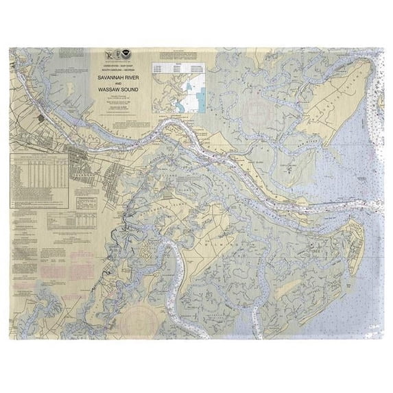 Betsy Drake PM214 Savannah River & Wassaw Sound, GA Nautical Map Place Mat, 14 x 18 in. - Set of 4