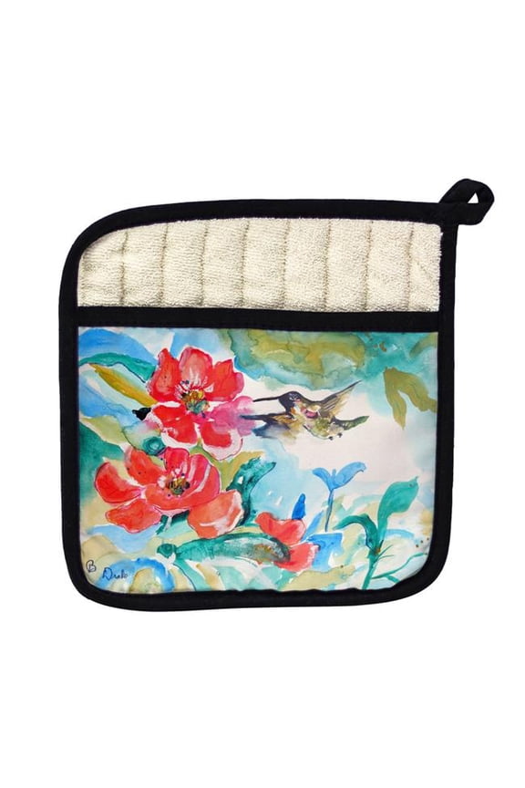 PT1007 Hummingbird & Red Flower Pot Holder