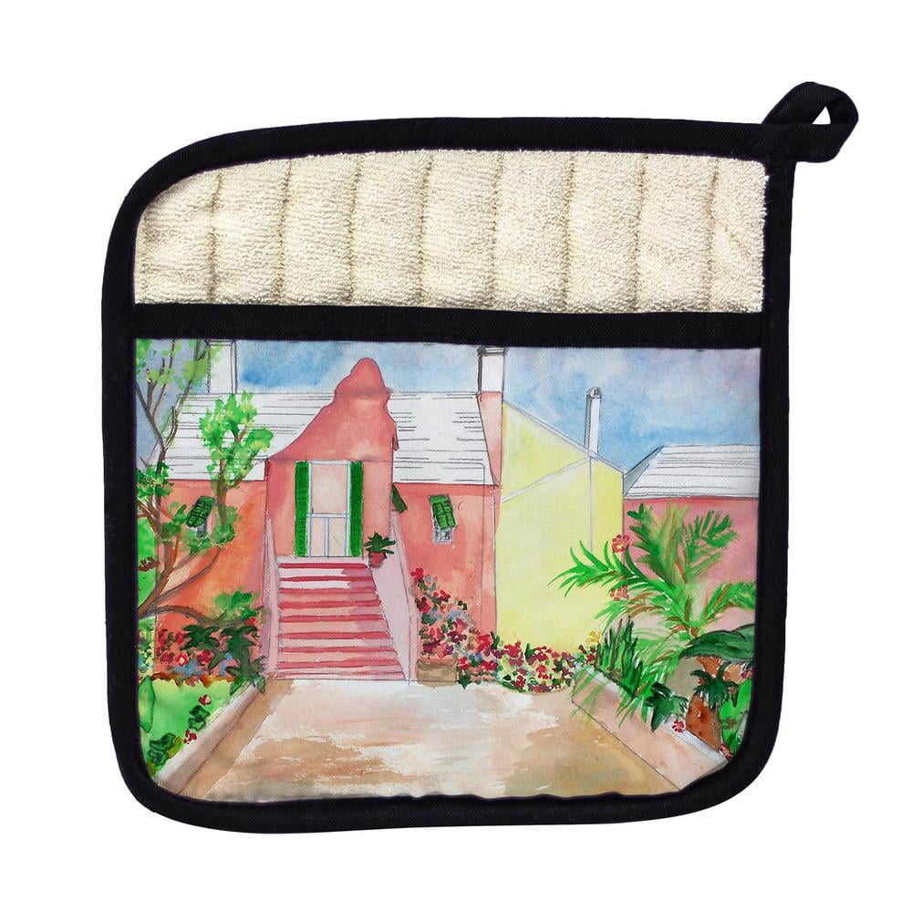 Bermuda House Cotton Pot Holder with Vibrant Artwork