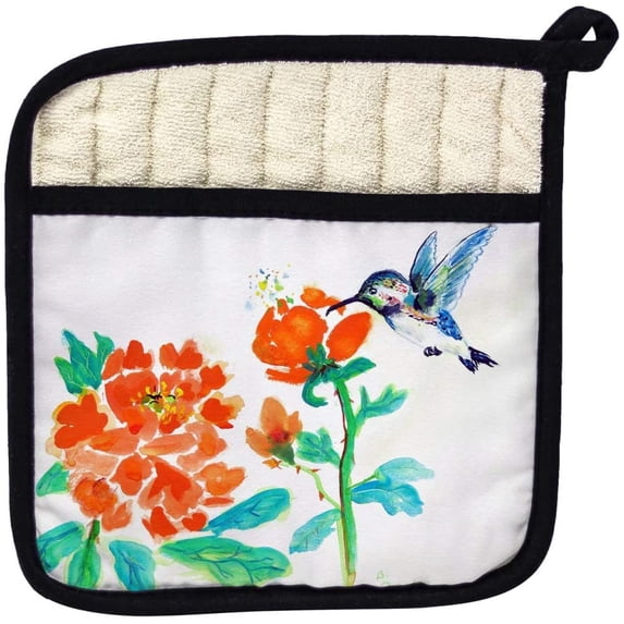 Betsy Drake PT630 Hummingbird Red Flower Pot Holder